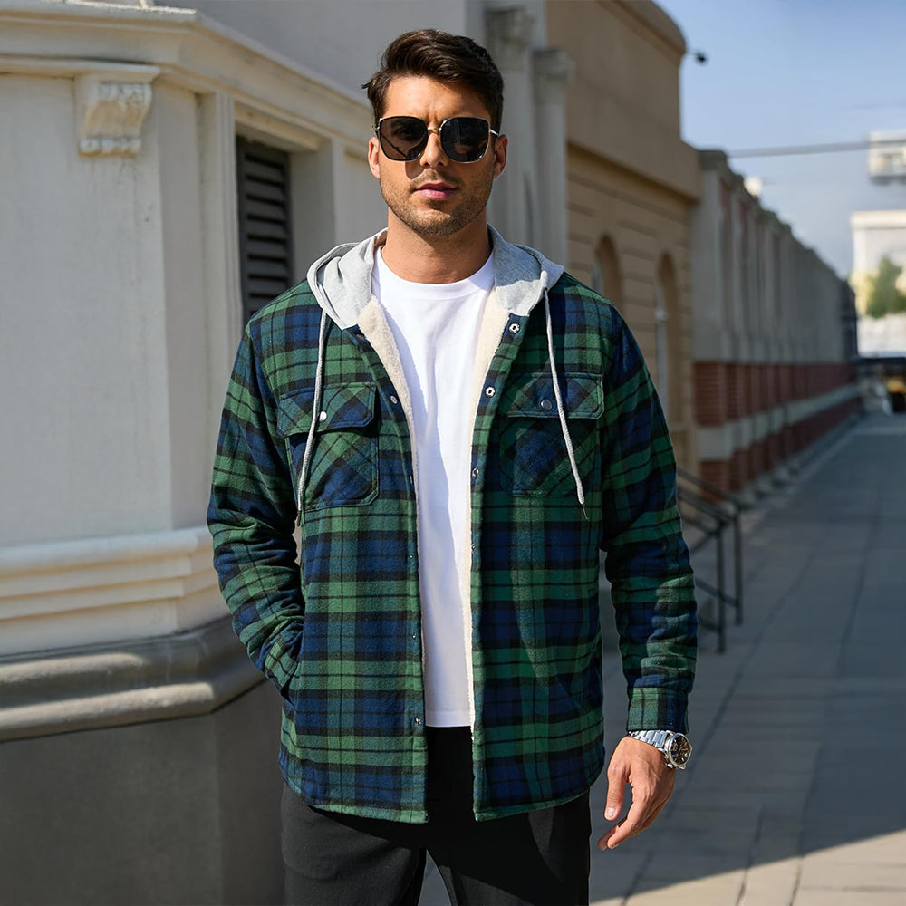 Men's Sherpa Lined Flannel Jacket | Plaid Winter Shacket
