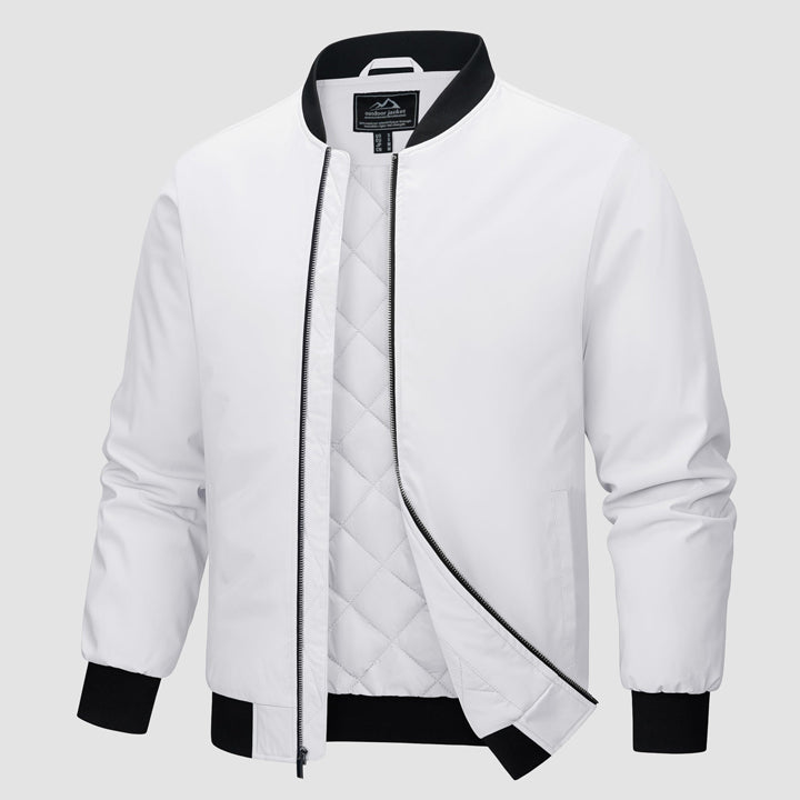 Men's Winter Bomber Jacket, Quilted & Windproof Zip-Up Coa