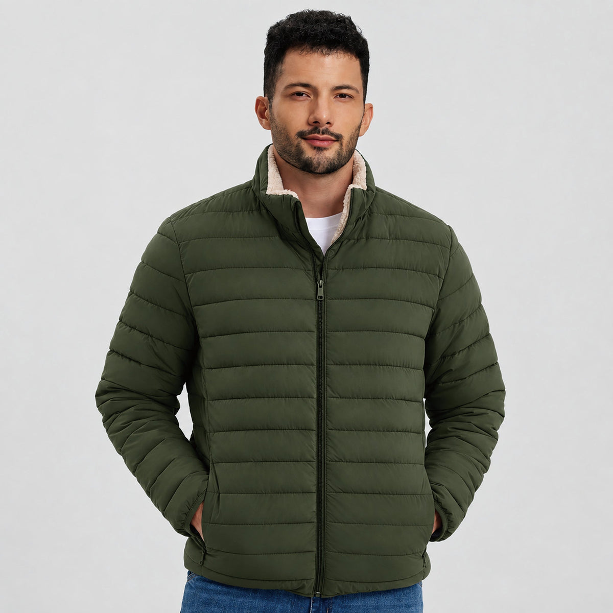 Men's Lightweight Puffer Jacket Sherpa Lined Warm Winter Coat