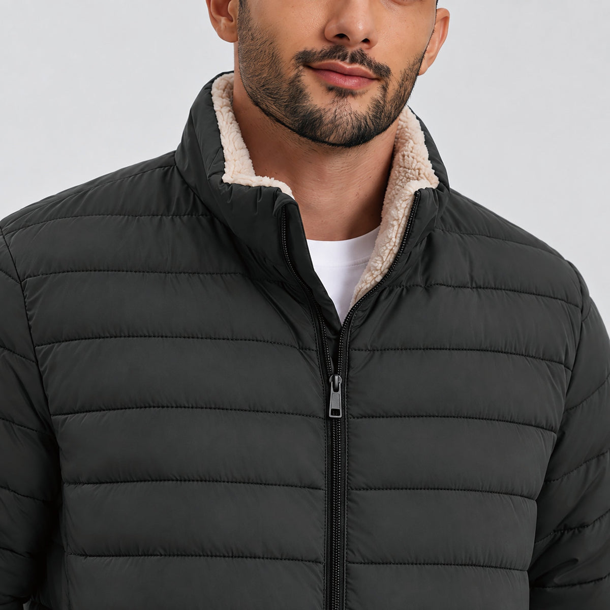 Men's Lightweight Puffer Jacket Sherpa Lined Warm Winter Coat