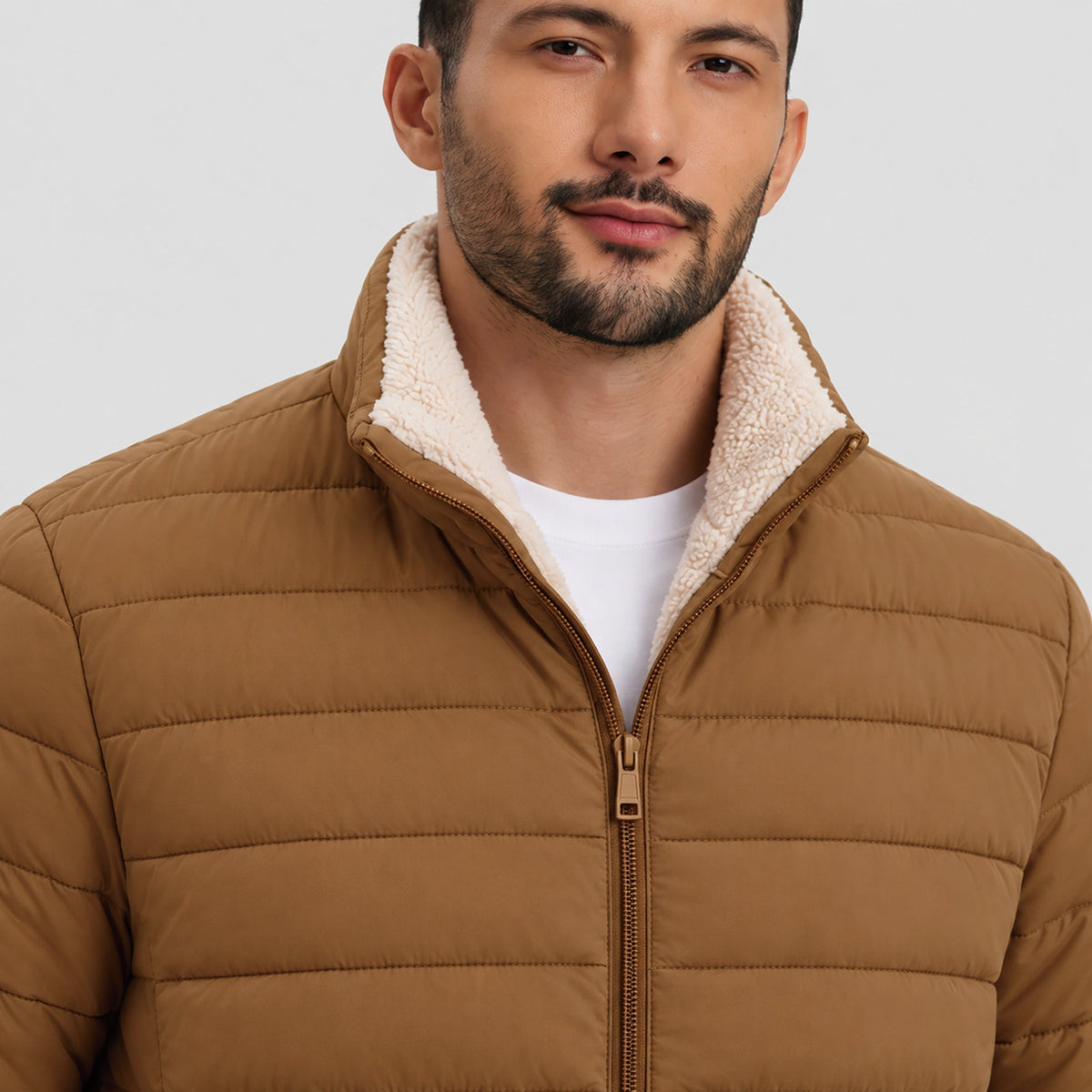 Men's Lightweight Puffer Jacket Sherpa Lined Warm Winter Coat