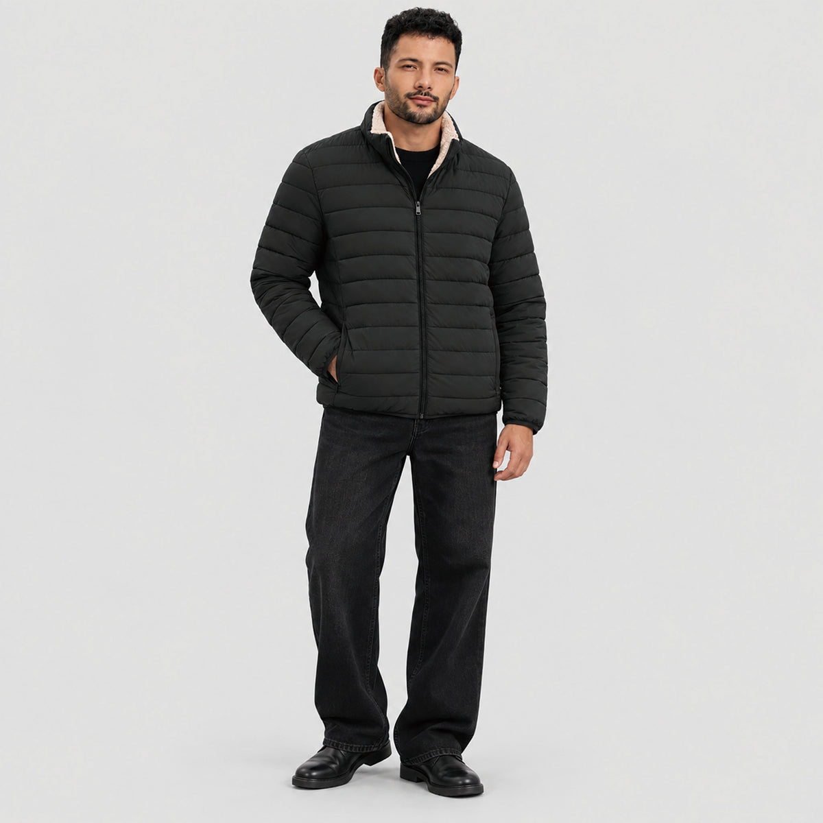 Men's Lightweight Puffer Jacket Sherpa Lined Warm Winter Coat