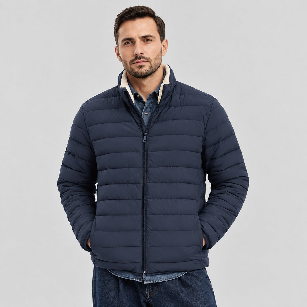 Men's Lightweight Puffer Jacket Sherpa Lined Warm Winter Coat