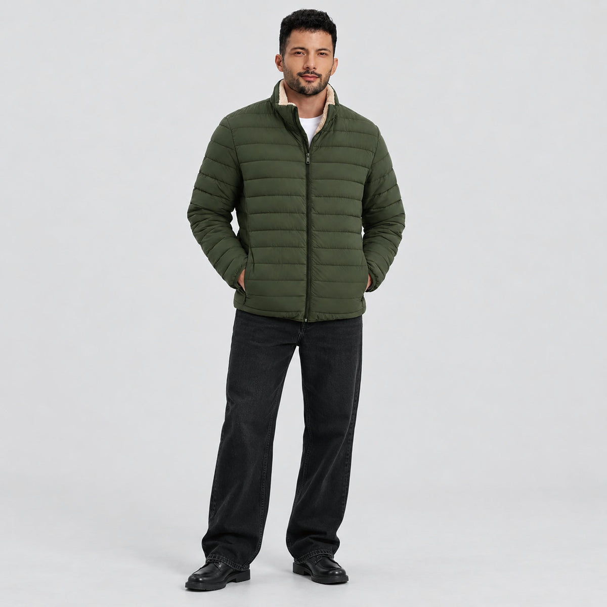 Men's Lightweight Puffer Jacket Sherpa Lined Warm Winter Coat
