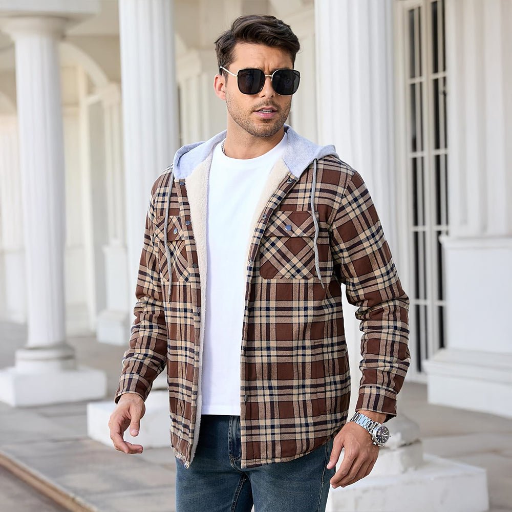 Men's Sherpa Lined Flannel Jacket | Plaid Winter Shacket
